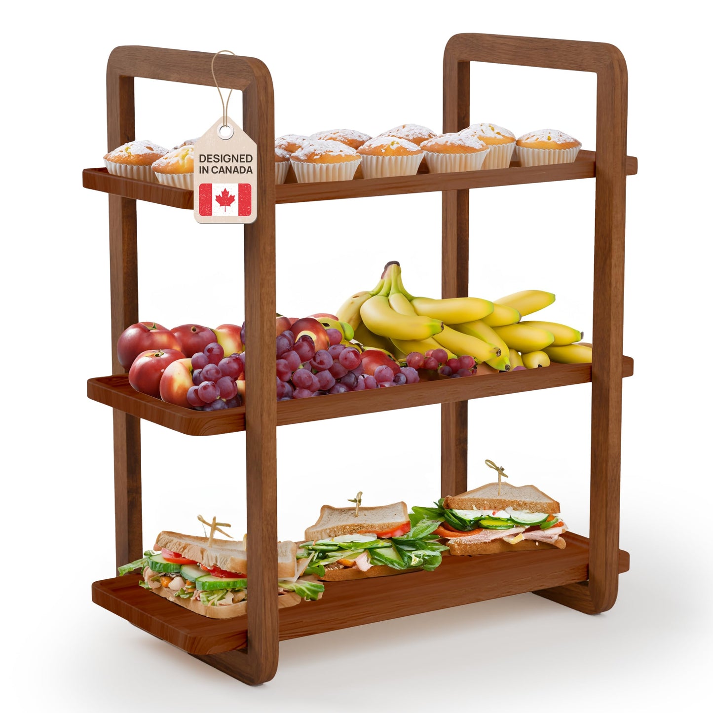 3-Tier Acacia Wood Serving Tray Stand – Space-Saving Display for Desserts, Appetizers & Snacks | 8 Colors Available