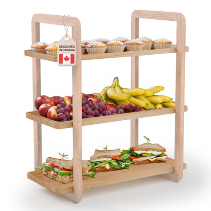 3-Tier Acacia Wood Serving Tray Stand – Space-Saving Display for Desserts, Appetizers & Snacks | 8 Colors Available