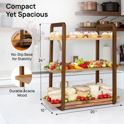 3-Tier Acacia Wood Serving Tray Stand – Space-Saving Display for Desserts, Appetizers & Snacks | 8 Colors Available