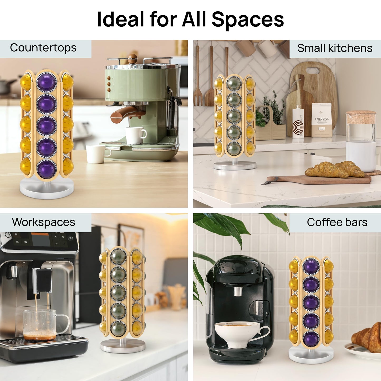 Ibyx Nespresso Pod Holder – Rotating Coffee Stand for Original & Vertuo | Black & Natural Wood Options
