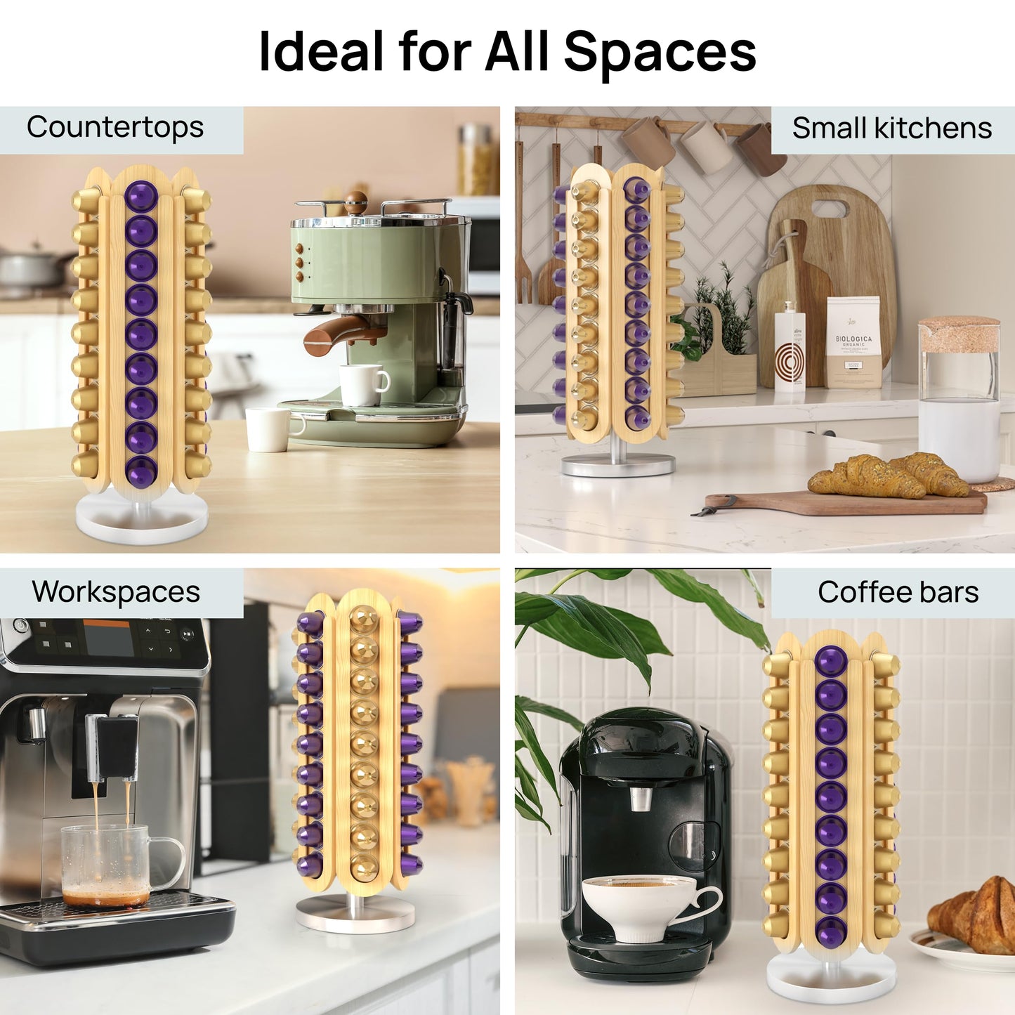 Ibyx Nespresso Pod Holder – Rotating Coffee Stand for Original & Vertuo | Black & Natural Wood Options