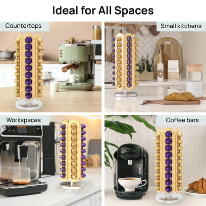Ibyx Nespresso Pod Holder – Rotating Coffee Stand for Original & Vertuo | Black & Natural Wood Options