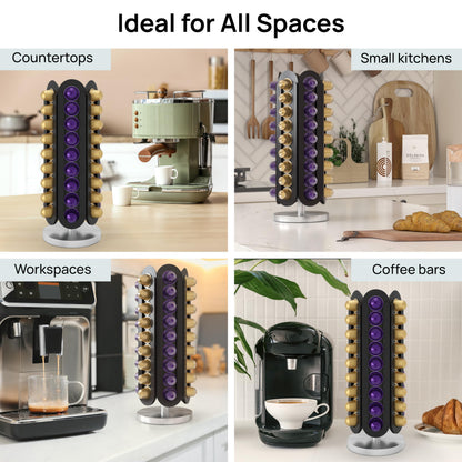 Ibyx Nespresso Pod Holder – Rotating Coffee Stand for Original & Vertuo | Black & Natural Wood Options
