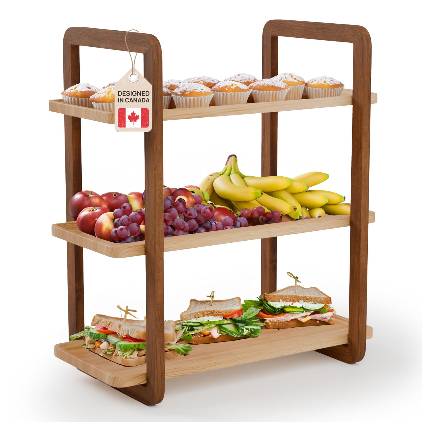 3-Tier Acacia Wood Serving Tray Stand – Space-Saving Display for Desserts, Appetizers & Snacks | 8 Colors Available