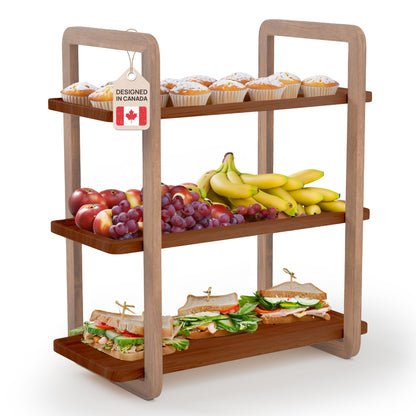 3-Tier Acacia Wood Serving Tray Stand – Space-Saving Display for Desserts, Appetizers & Snacks | 8 Colors Available