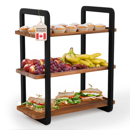 3-Tier Acacia Wood Serving Tray Stand – Space-Saving Display for Desserts, Appetizers & Snacks | 8 Colors Available