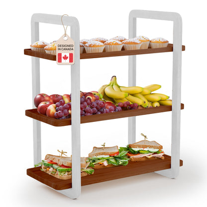 3-Tier Acacia Wood Serving Tray Stand – Space-Saving Display for Desserts, Appetizers & Snacks | 8 Colors Available