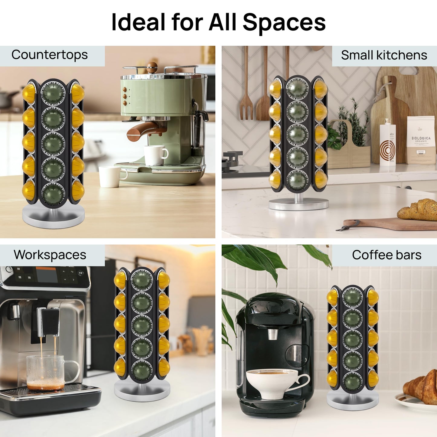 Ibyx Nespresso Pod Holder – Rotating Coffee Stand for Original & Vertuo | Black & Natural Wood Options