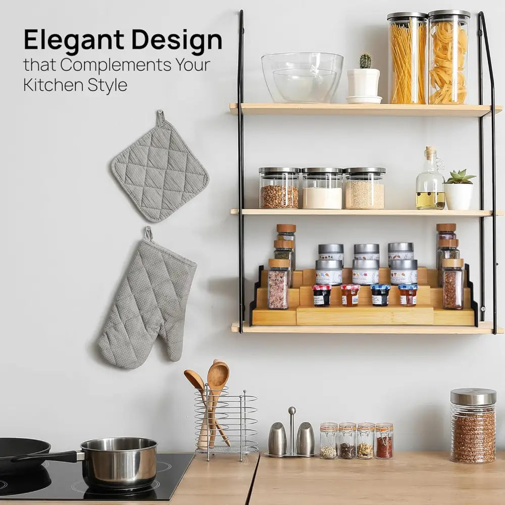 Expandable Bamboo Spice Rack – 3-Tier Organizer