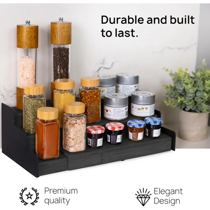 Expandable Bamboo Spice Rack – 3-Tier Organizer