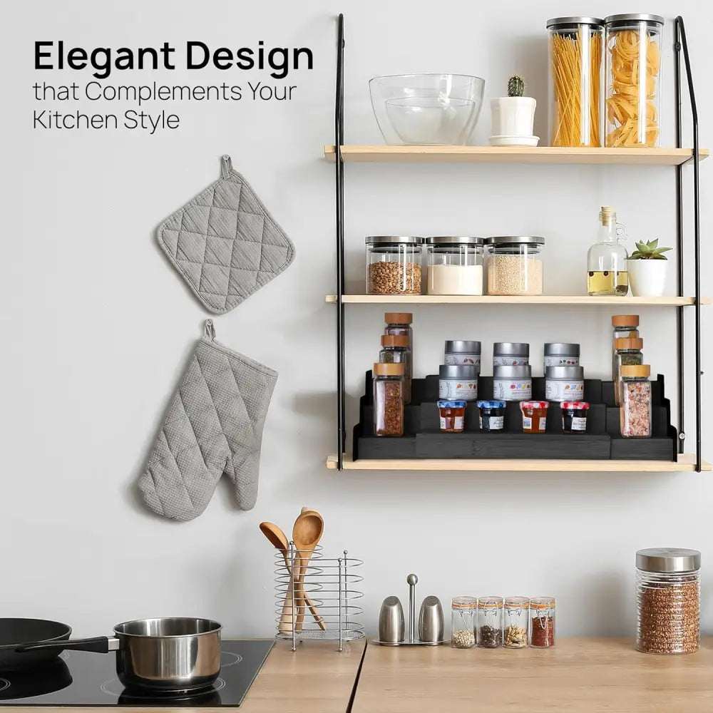 Expandable Bamboo Spice Rack – 3-Tier Organizer