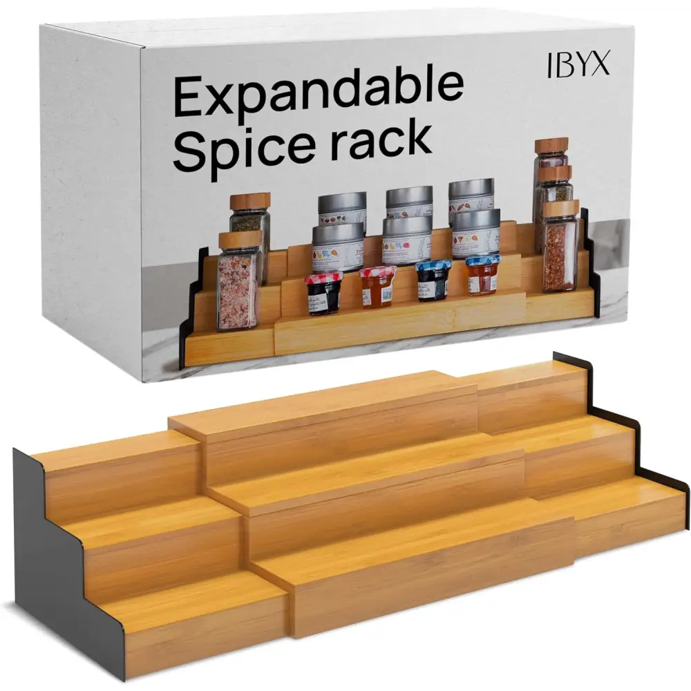 Expandable Bamboo Spice Rack – 3-Tier Organizer - Natural