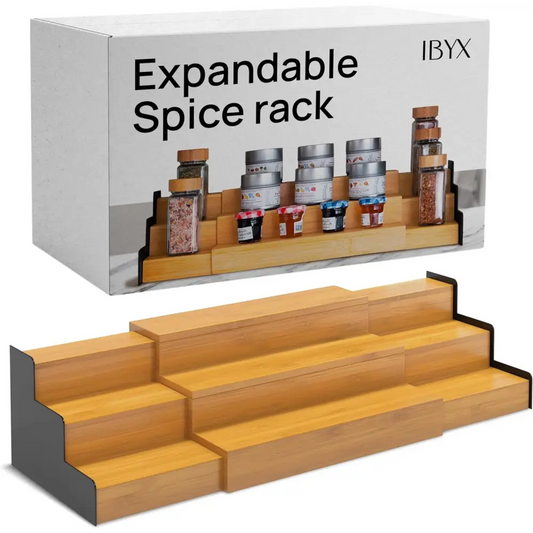 Expandable Bamboo Spice Rack – 3-Tier Organizer - Natural