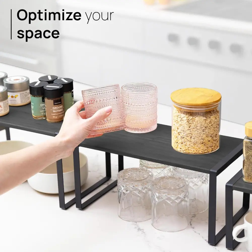 Stackable Kitchen Cabinet Organizer Shelves – Set of 3