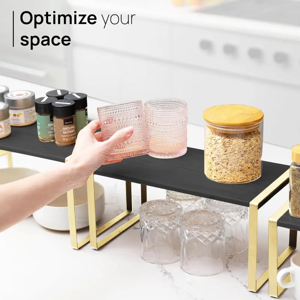 Stackable Kitchen Cabinet Organizer Shelves – Set of 3