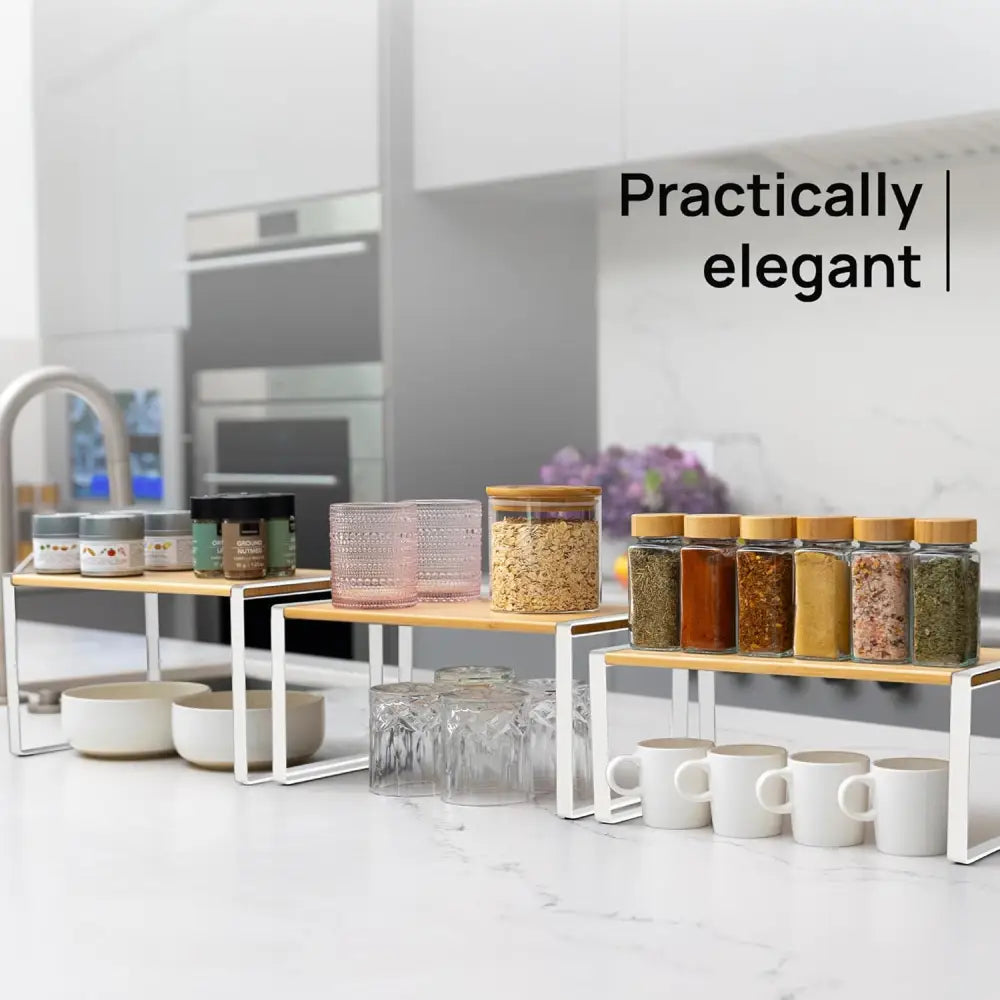 Stackable Kitchen Cabinet Organizer Shelves – Set of 3