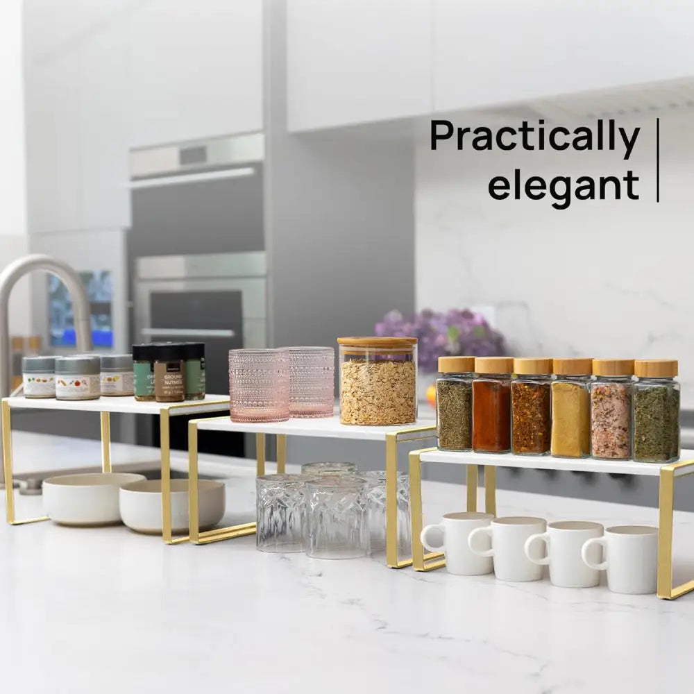 Stackable Kitchen Cabinet Organizer Shelves – Set of 3
