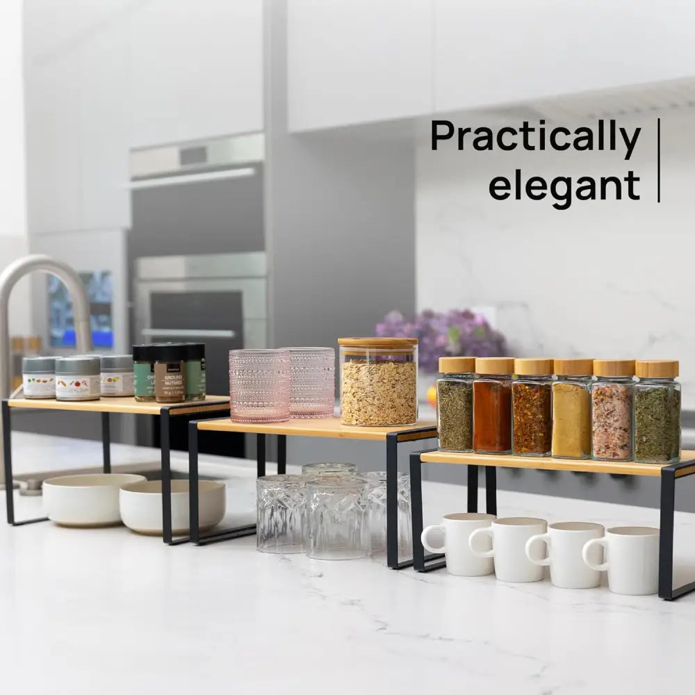 Stackable Kitchen Cabinet Organizer Shelves – Set of 3