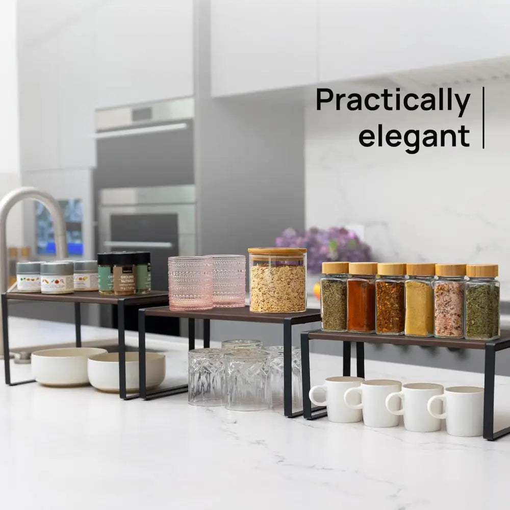 Stackable Kitchen Cabinet Organizer Shelves – Set of 3