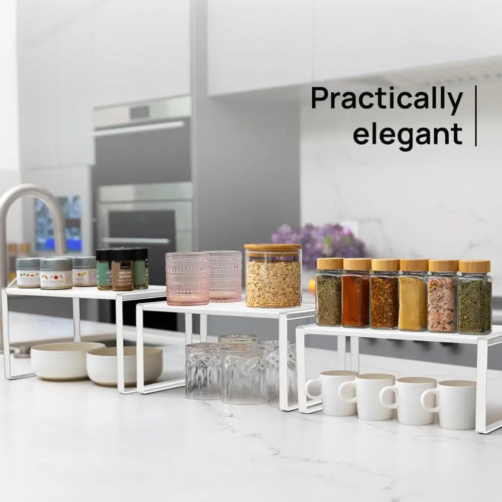 Stackable Kitchen Cabinet Organizer Shelves – Set of 3