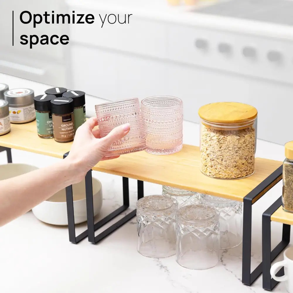 Stackable Kitchen Cabinet Organizer Shelves – Set of 3