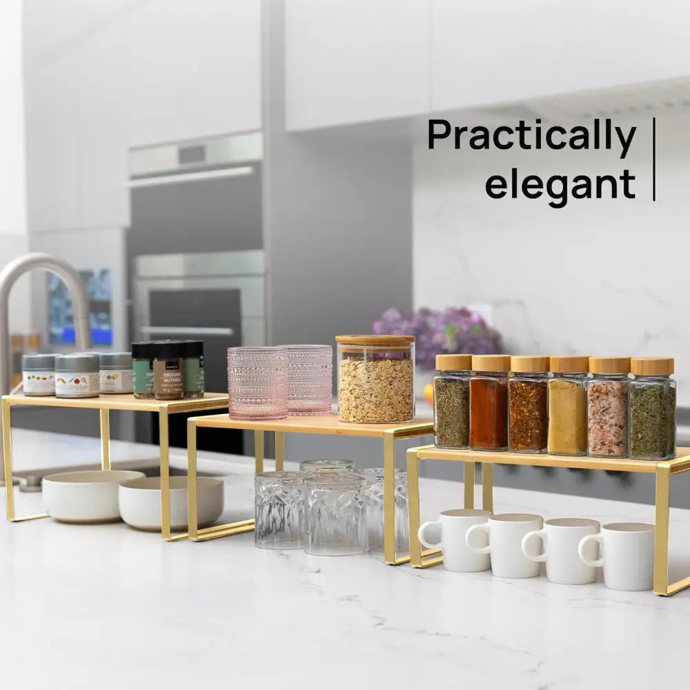 Stackable Kitchen Cabinet Organizer Shelves – Set of 3