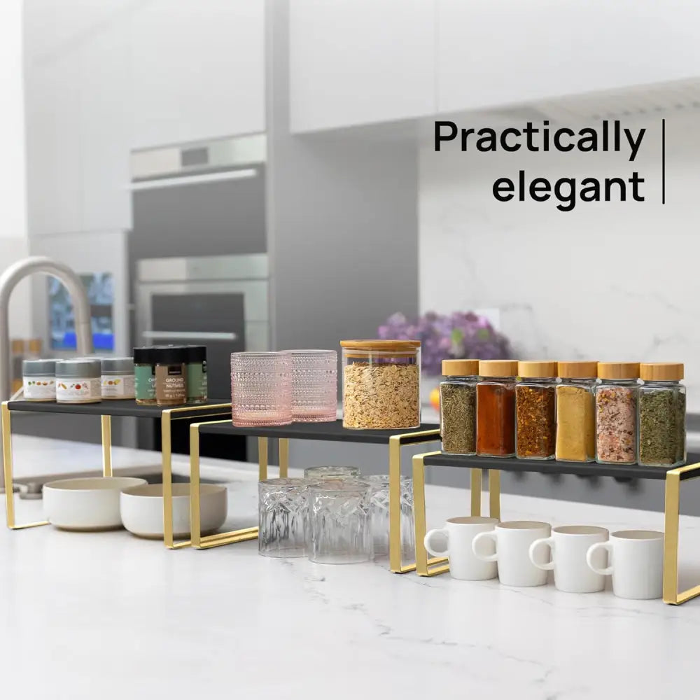 Stackable Kitchen Cabinet Organizer Shelves – Set of 3