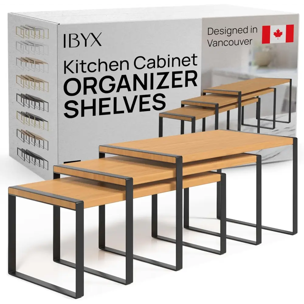 Stackable Kitchen Cabinet Organizer Shelves – Set of 3