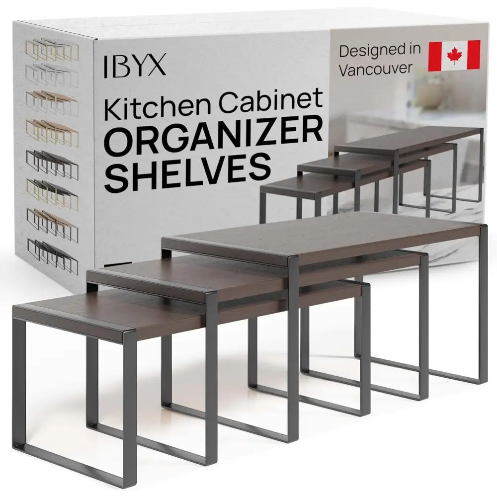 Stackable Kitchen Cabinet Organizer Shelves – Set of 3 - Brown