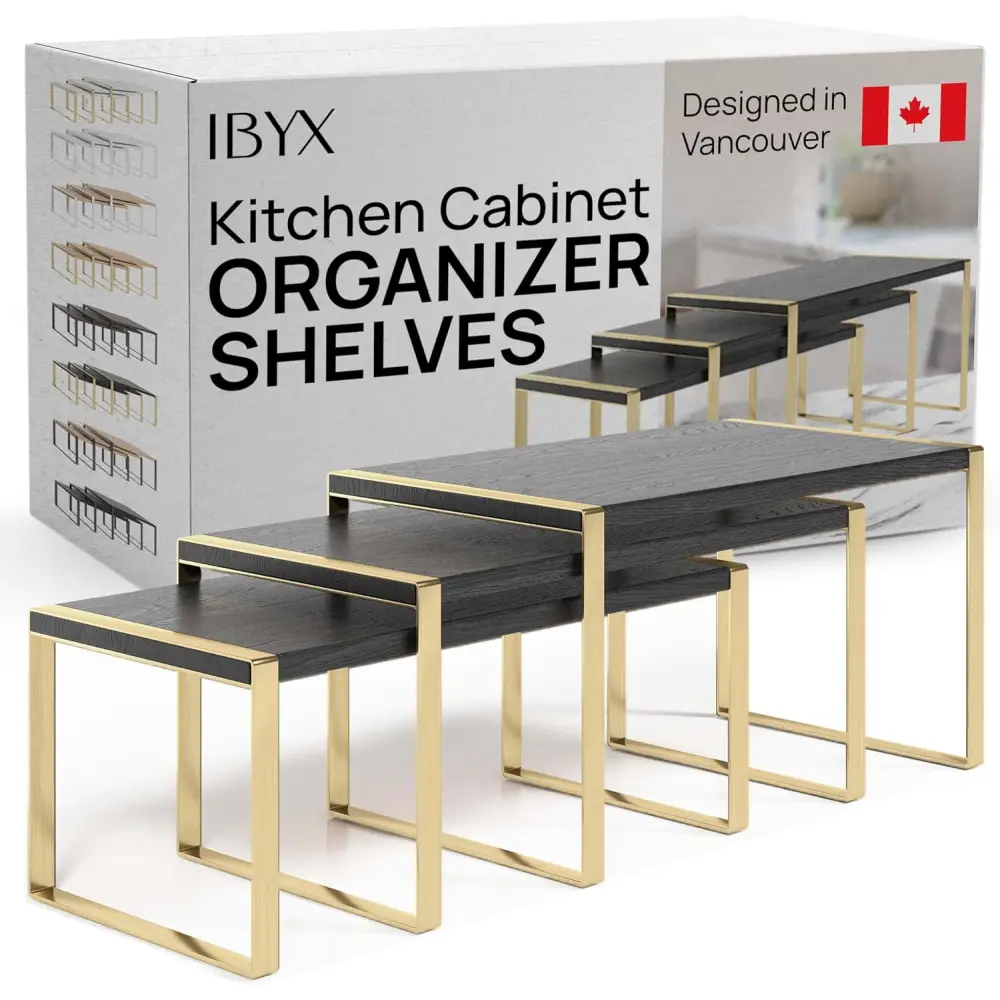 Stackable Kitchen Cabinet Organizer Shelves – Set of 3 - Gold