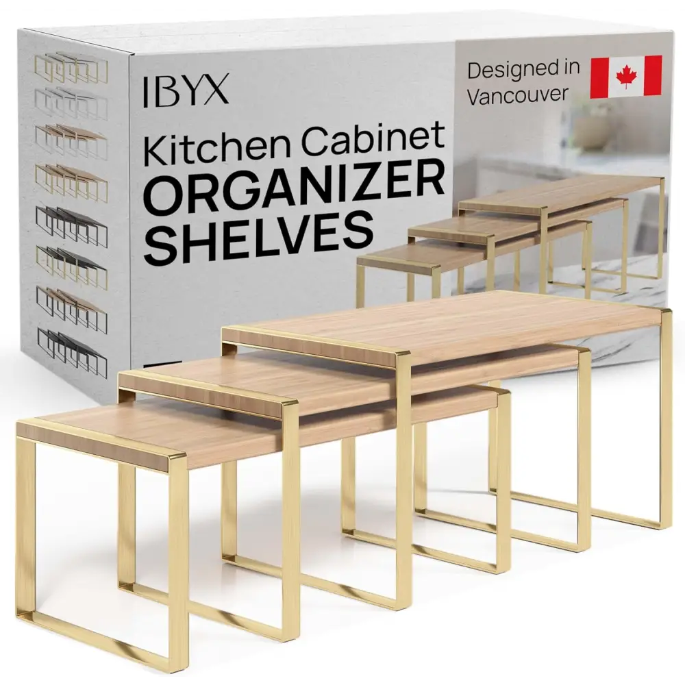 Stackable Kitchen Cabinet Organizer Shelves – Set of 3 - Natural